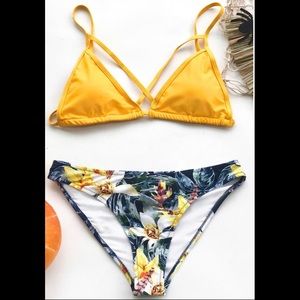 Yellow Floral Cross Bikini